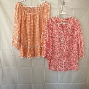 Two Floral Blouses- Orange and Red Christopher Banks & Fever Brand. Both Size L